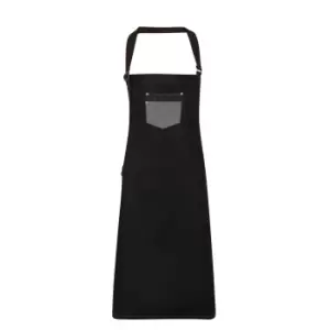 Premier Unisex Adults Division Waxed Look Faux Leather Denim Bib Apron (One Size) (Black Denim)