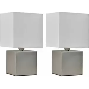 Minisun - 2 x Cube Touch Dimmer Bedside Table Lamps - Brushed Chrome - No Bulb