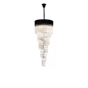 Poland Ceiling Pendant Round 5 Tier 23 Light E14, Matt Black, Clear Sculpted Glass, Item Weight: 56.2kg