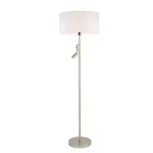 Floor Lamp Light Matt Nickel & Vintage White Fabric 60W E27 & 2W LED