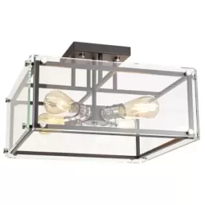 Luminosa Wayne Semi Flush, 4 Light E27, Matt Black, Chrome, Clear Glass