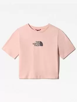 The North Face Girls Short Sleeve Cropped Graphic Tee - Pink/grey, Pink/Grey, Size L=13-14 Years, Women