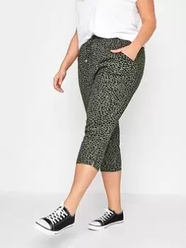 Yours Spun Viscose Animal Print Crop Jogger - Green, Size 26-28, Women