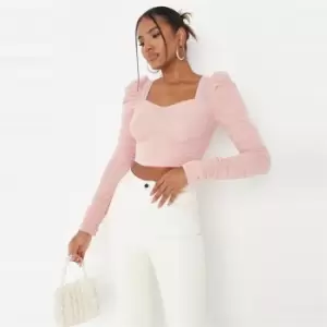 Missguided Milkmaid Ls Crop Top - Pink