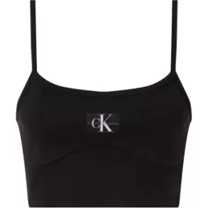 Calvin Klein Jeans Badge Rib Bralette Top - Black