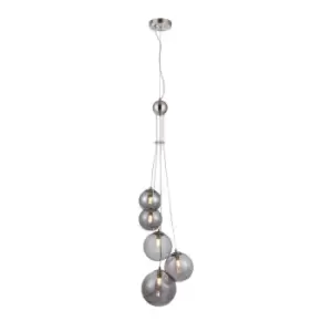 Marshall Ceiling Pendant, 5 Light G9, Satin Nickel, Smoke Plated Glass