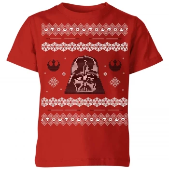 Star Wars Darth Vader Knit Kids Christmas T-Shirt - Red - 3-4 Years