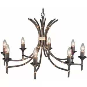 8 Bulb Chandelier LIght Tied Bamboo Canes Style Bronze Patina LED E14 60W