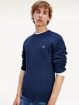 Tommy Jeans Tjm Essential Cable Sweater - Navy, Size S, Men