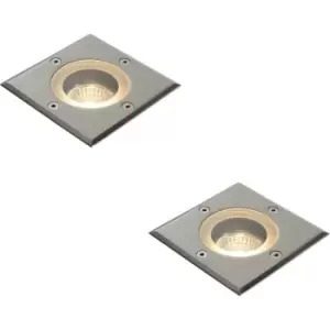 2 PACK Marine Grade IP65 Square Ground Light - 50W GU10 - Stainless Steel