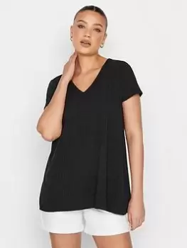 Long Tall Sally Black Rib V Neck Swing Top, Black, Size 10, Women