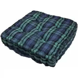 Homescapes - Cotton Black Watch Tartan Floor Cushion, 50 x 50cm - Blue