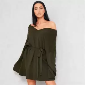 I Saw It First V Neck Oversized Belted Mini Dress - Green