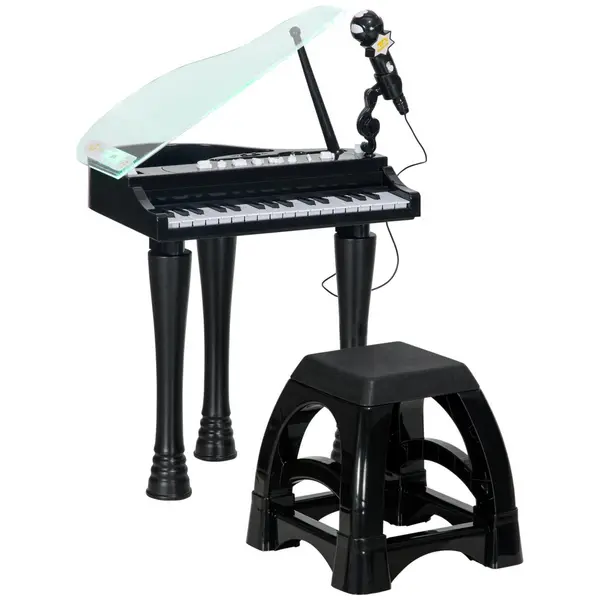 AIYAPLAY 32 Keys Kids Piano Keyboard with Stool, Lights, Microphone Black