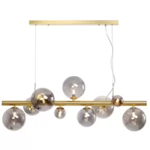 Luminosa Segal Linear Ceiling Pendant, 9 Light G9, Satin Gold, Smoke Plated Glass