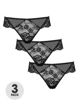 Ann Summers Knickers Sexy Lace Planet 3 Pack Brazilian - Black, Size 22, Women