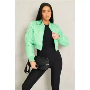 I Saw It First Green Cropped Onion Quilted Bomber Jacket - Green