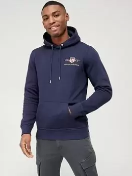 GANT Medium Archive Shield Overhead Hoodie - Navy, Size 2XL, Men