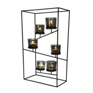 Black Wire Tiered Six Candle Holder With Glass Holders