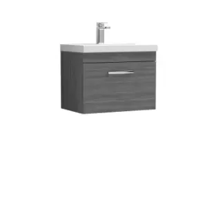 Nuie Athena 600 Wall Hung Single Drawer Vanity & Thin-edge Basin - Grey Woodgrain