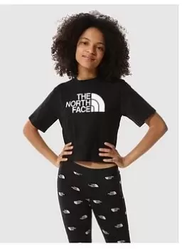 The North Face Girls Short Sleeve Cropped Graphic Tee - Black/White, Size M=10-12 Years, Women