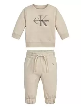 Calvin Klein Jeans Baby Monogram Sweatshirt Set - Muslin, Muslin, Size Age: 9-12 Months