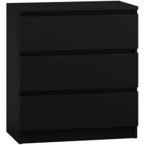 Stora Modern 3 Drawer Chest of Drawers - Matt Black - Black