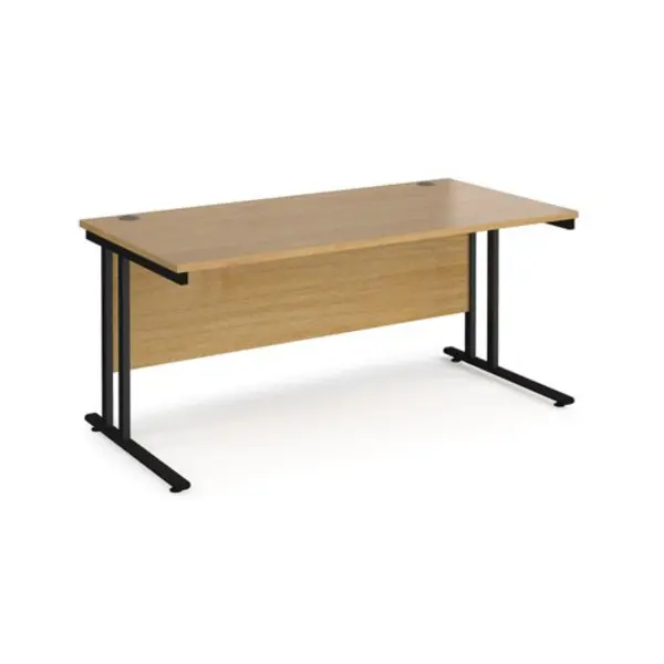 Office Desk 1600mm Rectangular Desk With Cantilever Leg Oak Tops With Black Frames 800mm Depth Maestro 25