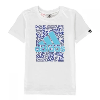 adidas Camo Linear T Shirt Junior - White/Royal