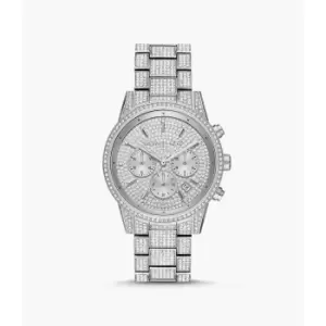 Michael Kors Womens Ritz Three-Hand Glitz Stainless Steel Watch - Silver