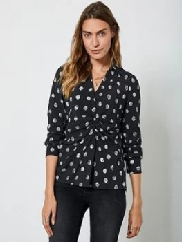 Mint Velvet Eve Spot Print Waisted Shirt - Black, Size 18, Women