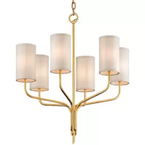 Juniper 6 Light Chandelier Textured Gold Leaf, Fabric Shade