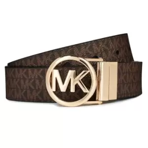 Michael Kors Round Buckle Reversible Logo and Leather Belt - Brown