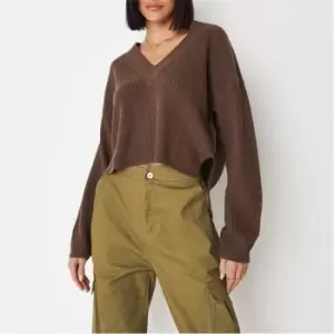 Missguided V Neck Crop Jumper - Brown