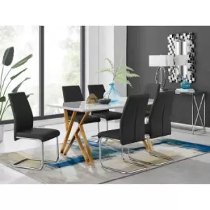 Furniture Box Taranto White High Gloss Dining Table and 6 Black Lorenzo Chairs