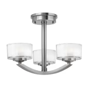 3 Bulb Semi Flush Light Faceted 13mm Thick Glass. Brushed Nickel LED G9 3.5W