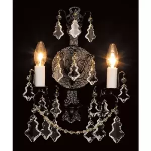 Impex Montmartre 2 Light Lead Crystal Antique Bronze Candle Wall Lamp