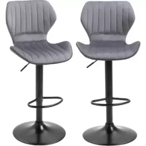 HOMCOM Bar Stool Set of 2 Fabric Adjustable Height Swivel Counter Chairs