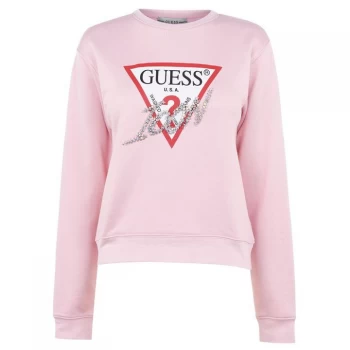 Guess Triangle Logo Crew Neck Sweatshirt - Pink PALM