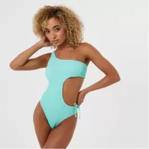 Jack Wills Crinkle Asymmetric Swimsuit - Green