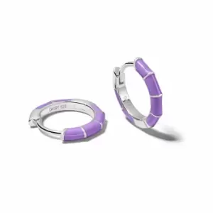 Daisy London 925 Sterling Silver Purple Stripe Huggie Hoop Earrings Sterling Silver