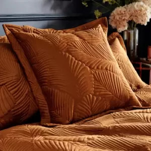 Palmeria Quilted Velvet Cushion Rust, Rust / 60 x 60cm / Polyester Filled