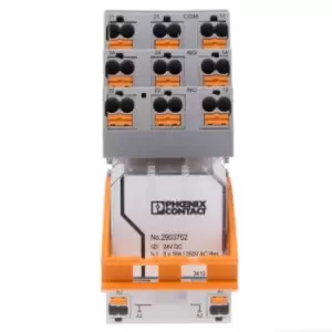 Phoenix Contact, 24V dc Coil Non-Latching Relay 3PDT, 10mA Switching Current DIN Rail, 3 Pole, 2903278