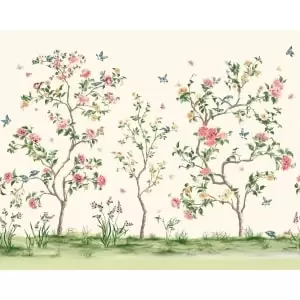 Oriental Flower Tree Cream Wall Mural - 3m x 2.4m