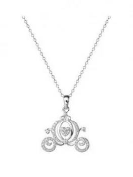 Disney Princess Cinderella Sterling Silver Crystal Carriage Pendant Necklace, One Colour, Women