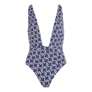 TOMMY HILFIGER Plunge One Piece Print - Blue