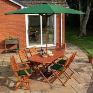 Rowlinson Plumley 6 Seater Dining Set with Parasol and 15kg Base, Green