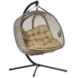 Outsunny Double Hanging Egg Chair 2 Seaters Swing Hammock Chair with Stand, Cushion and Folding Design, for Indoor and Outdoor, Brown