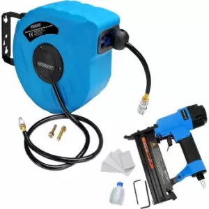 Monzana Hose Reel Pneumatic Compressed Air Tool Set DIY Garage Workshop Equipment 10m Druckluft Schlauchtrommel + Tacker (de)