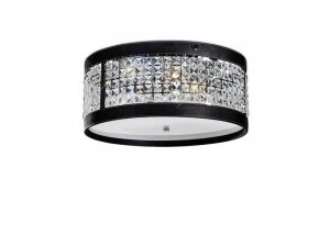 Ceiling Cylindrical 4 Light Polished Chrome, Black Faux Leather, Crystal